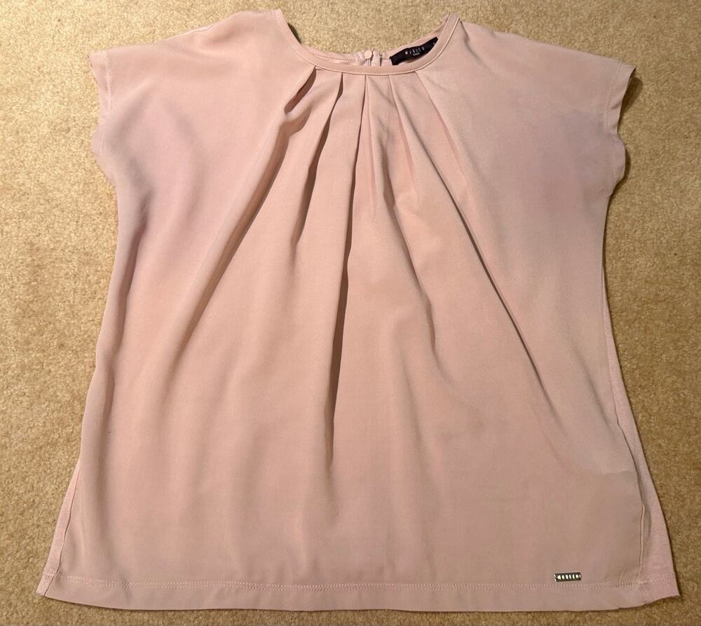 Mohito Basic Pink Pleated Front Short Sleeve Blouse Top Size Small S Viscose